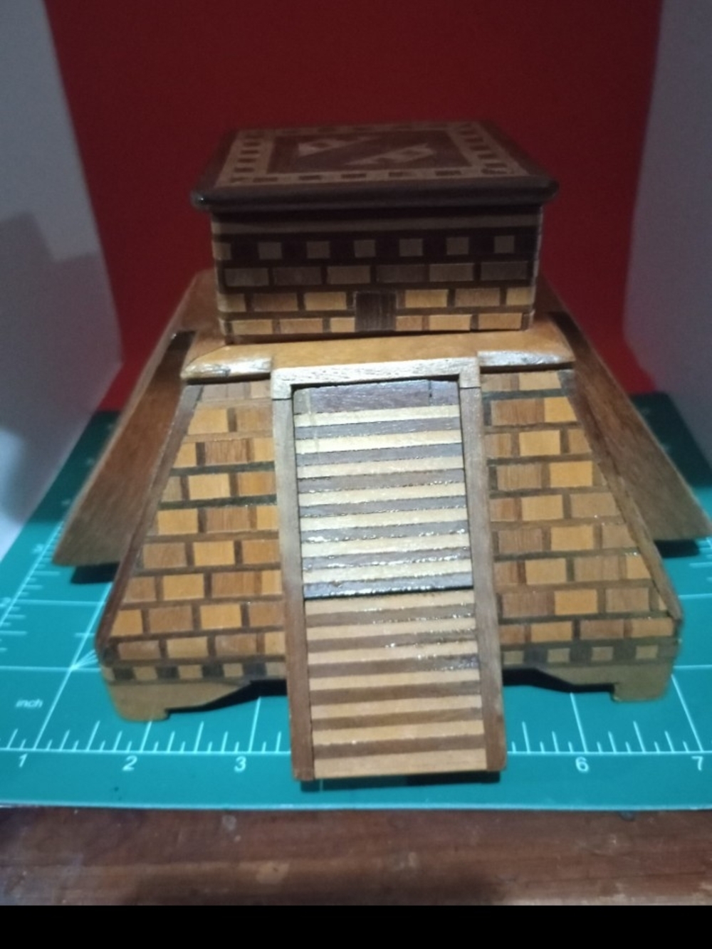 Handcrafted Wooden Pyramid Vintage Cigarrette Dispenser - Brown